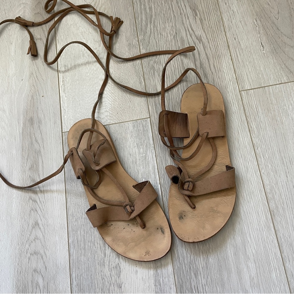 Valia Gabriel Handmade Gladiator Lace Up Sandals Brown (Size 36)